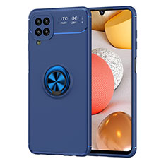 Silikon Hülle Handyhülle Ultra Dünn Schutzhülle Tasche Flexible mit Magnetisch Fingerring Ständer JM1 für Samsung Galaxy M12 Blau