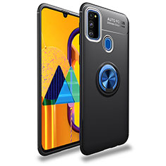 Silikon Hülle Handyhülle Ultra Dünn Schutzhülle Tasche Flexible mit Magnetisch Fingerring Ständer JM1 für Samsung Galaxy M21 Blau und Schwarz