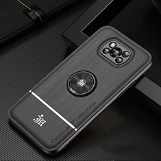 Silikon Hülle Handyhülle Ultra Dünn Schutzhülle Tasche Flexible mit Magnetisch Fingerring Ständer JM1 für Xiaomi Poco X3 NFC Schwarz