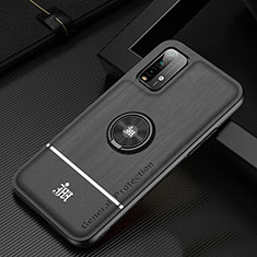 Silikon Hülle Handyhülle Ultra Dünn Schutzhülle Tasche Flexible mit Magnetisch Fingerring Ständer JM1 für Xiaomi Redmi Note 9 4G Schwarz