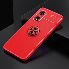 Silikon Hülle Handyhülle Ultra Dünn Schutzhülle Tasche Flexible mit Magnetisch Fingerring Ständer JM2 für Oppo A97 5G Rot