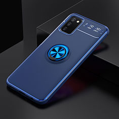 Silikon Hülle Handyhülle Ultra Dünn Schutzhülle Tasche Flexible mit Magnetisch Fingerring Ständer JM2 für Samsung Galaxy A02s Blau