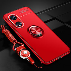 Silikon Hülle Handyhülle Ultra Dünn Schutzhülle Tasche Flexible mit Magnetisch Fingerring Ständer JM3 für Oppo A1x 5G Rot