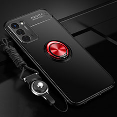 Silikon Hülle Handyhülle Ultra Dünn Schutzhülle Tasche Flexible mit Magnetisch Fingerring Ständer JM3 für Oppo A53s 5G Rot und Schwarz