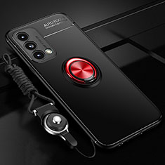 Silikon Hülle Handyhülle Ultra Dünn Schutzhülle Tasche Flexible mit Magnetisch Fingerring Ständer JM3 für Oppo A54 5G Rot und Schwarz