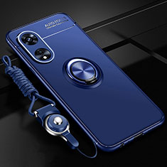 Silikon Hülle Handyhülle Ultra Dünn Schutzhülle Tasche Flexible mit Magnetisch Fingerring Ständer JM3 für Oppo A58x 5G Blau