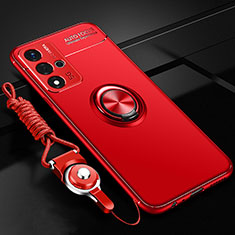 Silikon Hülle Handyhülle Ultra Dünn Schutzhülle Tasche Flexible mit Magnetisch Fingerring Ständer JM3 für Oppo A93s 5G Rot