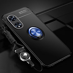 Silikon Hülle Handyhülle Ultra Dünn Schutzhülle Tasche Flexible mit Magnetisch Fingerring Ständer JM3 für Oppo A97 5G Blau und Schwarz