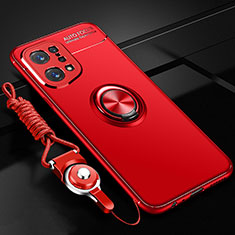 Silikon Hülle Handyhülle Ultra Dünn Schutzhülle Tasche Flexible mit Magnetisch Fingerring Ständer JM3 für Oppo Find X5 5G Rot