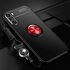 Silikon Hülle Handyhülle Ultra Dünn Schutzhülle Tasche Flexible mit Magnetisch Fingerring Ständer JM3 für Oppo K9 Pro 5G Rot und Schwarz