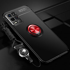 Silikon Hülle Handyhülle Ultra Dünn Schutzhülle Tasche Flexible mit Magnetisch Fingerring Ständer JM3 für Oppo K9X 5G Rot und Schwarz