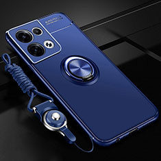 Silikon Hülle Handyhülle Ultra Dünn Schutzhülle Tasche Flexible mit Magnetisch Fingerring Ständer JM3 für Oppo Reno9 Pro 5G Blau