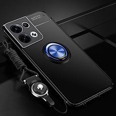 Silikon Hülle Handyhülle Ultra Dünn Schutzhülle Tasche Flexible mit Magnetisch Fingerring Ständer JM3 für Oppo Reno9 Pro 5G Blau und Schwarz