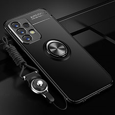 Silikon Hülle Handyhülle Ultra Dünn Schutzhülle Tasche Flexible mit Magnetisch Fingerring Ständer JM3 für Samsung Galaxy A32 5G Schwarz