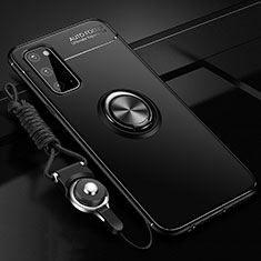 Silikon Hülle Handyhülle Ultra Dünn Schutzhülle Tasche Flexible mit Magnetisch Fingerring Ständer JM3 für Samsung Galaxy S20 5G Schwarz