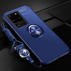 Silikon Hülle Handyhülle Ultra Dünn Schutzhülle Tasche Flexible mit Magnetisch Fingerring Ständer JM3 für Samsung Galaxy S20 Ultra 5G Blau