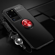 Silikon Hülle Handyhülle Ultra Dünn Schutzhülle Tasche Flexible mit Magnetisch Fingerring Ständer JM3 für Samsung Galaxy S20 Ultra 5G Rot und Schwarz