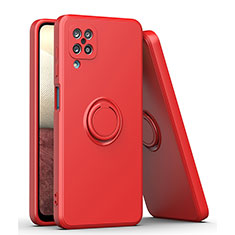 Silikon Hülle Handyhülle Ultra Dünn Schutzhülle Tasche Flexible mit Magnetisch Fingerring Ständer QW1 für Samsung Galaxy A12 5G Rot