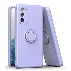 Silikon Hülle Handyhülle Ultra Dünn Schutzhülle Tasche Flexible mit Magnetisch Fingerring Ständer QW1 für Samsung Galaxy S20 FE 4G Lavendel Grau