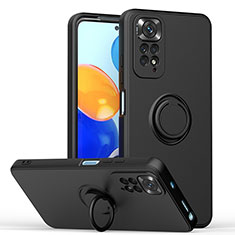 Silikon Hülle Handyhülle Ultra Dünn Schutzhülle Tasche Flexible mit Magnetisch Fingerring Ständer QW1 für Xiaomi Redmi Note 11 4G (2022) Schwarz