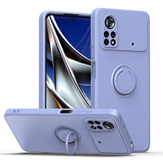 Silikon Hülle Handyhülle Ultra Dünn Schutzhülle Tasche Flexible mit Magnetisch Fingerring Ständer QW1 für Xiaomi Redmi Note 11E Pro 5G Lavendel Grau