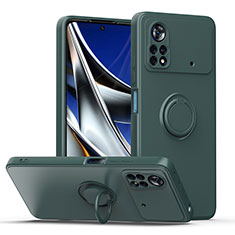 Silikon Hülle Handyhülle Ultra Dünn Schutzhülle Tasche Flexible mit Magnetisch Fingerring Ständer QW1 für Xiaomi Redmi Note 11E Pro 5G Nachtgrün