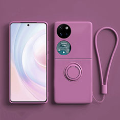Silikon Hülle Handyhülle Ultra Dünn Schutzhülle Tasche Flexible mit Magnetisch Fingerring Ständer S01 für Huawei P60 Pocket Violett