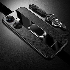 Silikon Hülle Handyhülle Ultra Dünn Schutzhülle Tasche Flexible mit Magnetisch Fingerring Ständer S01 für OnePlus Nord CE 3 5G Schwarz