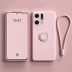 Silikon Hülle Handyhülle Ultra Dünn Schutzhülle Tasche Flexible mit Magnetisch Fingerring Ständer S01 für Oppo Find X5 5G Rosa