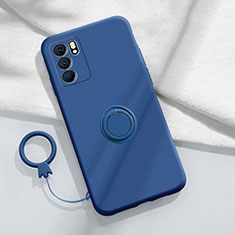 Silikon Hülle Handyhülle Ultra Dünn Schutzhülle Tasche Flexible mit Magnetisch Fingerring Ständer S01 für Oppo Reno6 5G Blau