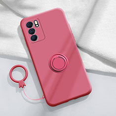 Silikon Hülle Handyhülle Ultra Dünn Schutzhülle Tasche Flexible mit Magnetisch Fingerring Ständer S01 für Oppo Reno6 5G Pink