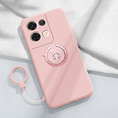 Silikon Hülle Handyhülle Ultra Dünn Schutzhülle Tasche Flexible mit Magnetisch Fingerring Ständer S01 für Oppo Reno8 5G Rosa