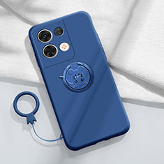 Silikon Hülle Handyhülle Ultra Dünn Schutzhülle Tasche Flexible mit Magnetisch Fingerring Ständer S01 für Oppo Reno8 Pro 5G Blau