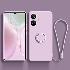 Silikon Hülle Handyhülle Ultra Dünn Schutzhülle Tasche Flexible mit Magnetisch Fingerring Ständer S01 für Realme 10 Pro+ Plus 5G Helles Lila