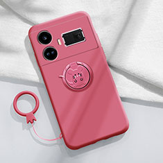 Silikon Hülle Handyhülle Ultra Dünn Schutzhülle Tasche Flexible mit Magnetisch Fingerring Ständer S01 für Realme GT5 5G Pink