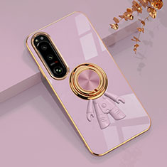 Silikon Hülle Handyhülle Ultra Dünn Schutzhülle Tasche Flexible mit Magnetisch Fingerring Ständer S01 für Sony Xperia 1 IV Helles Lila