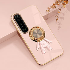 Silikon Hülle Handyhülle Ultra Dünn Schutzhülle Tasche Flexible mit Magnetisch Fingerring Ständer S01 für Sony Xperia 10 IV SOG07 Rosa
