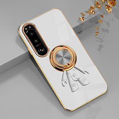 Silikon Hülle Handyhülle Ultra Dünn Schutzhülle Tasche Flexible mit Magnetisch Fingerring Ständer S01 für Sony Xperia 10 IV Weiß