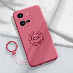 Silikon Hülle Handyhülle Ultra Dünn Schutzhülle Tasche Flexible mit Magnetisch Fingerring Ständer S01 für Vivo iQOO 10 Pro 5G Pink