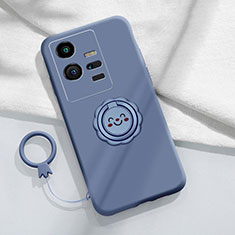 Silikon Hülle Handyhülle Ultra Dünn Schutzhülle Tasche Flexible mit Magnetisch Fingerring Ständer S01 für Vivo iQOO 11 5G Lavendel Grau