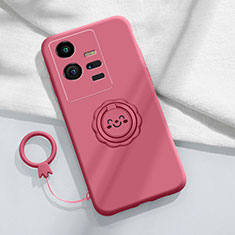 Silikon Hülle Handyhülle Ultra Dünn Schutzhülle Tasche Flexible mit Magnetisch Fingerring Ständer S01 für Vivo iQOO 11 Pro 5G Pink