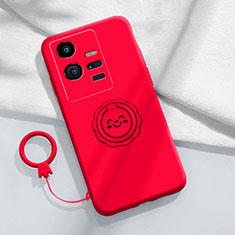 Silikon Hülle Handyhülle Ultra Dünn Schutzhülle Tasche Flexible mit Magnetisch Fingerring Ständer S01 für Vivo iQOO 11 Pro 5G Rot