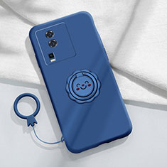 Silikon Hülle Handyhülle Ultra Dünn Schutzhülle Tasche Flexible mit Magnetisch Fingerring Ständer S01 für Vivo iQOO Neo7 5G Blau
