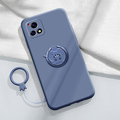 Silikon Hülle Handyhülle Ultra Dünn Schutzhülle Tasche Flexible mit Magnetisch Fingerring Ständer S01 für Vivo iQOO U3 5G Lavendel Grau