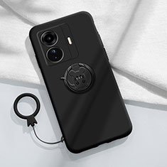 Silikon Hülle Handyhülle Ultra Dünn Schutzhülle Tasche Flexible mit Magnetisch Fingerring Ständer S01 für Vivo iQOO Z6 Pro 5G Schwarz