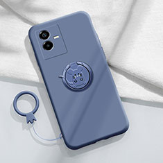 Silikon Hülle Handyhülle Ultra Dünn Schutzhülle Tasche Flexible mit Magnetisch Fingerring Ständer S01 für Vivo iQOO Z6x Lavendel Grau