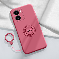 Silikon Hülle Handyhülle Ultra Dünn Schutzhülle Tasche Flexible mit Magnetisch Fingerring Ständer S01 für Vivo iQOO Z7x 5G Pink