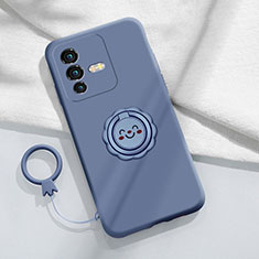 Silikon Hülle Handyhülle Ultra Dünn Schutzhülle Tasche Flexible mit Magnetisch Fingerring Ständer S01 für Vivo V25 Pro 5G Lavendel Grau