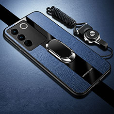 Silikon Hülle Handyhülle Ultra Dünn Schutzhülle Tasche Flexible mit Magnetisch Fingerring Ständer S01 für Vivo V27 Pro 5G Blau