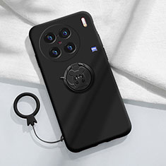 Silikon Hülle Handyhülle Ultra Dünn Schutzhülle Tasche Flexible mit Magnetisch Fingerring Ständer S01 für Vivo X90 5G Schwarz